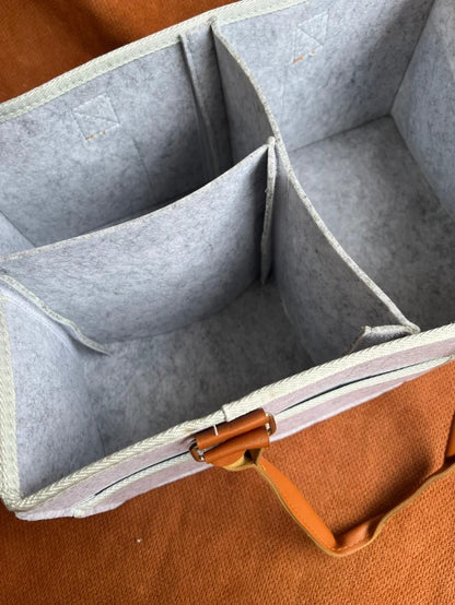Baby Diaper Caddy Organizer with Leather Handles & Multiple Compartments