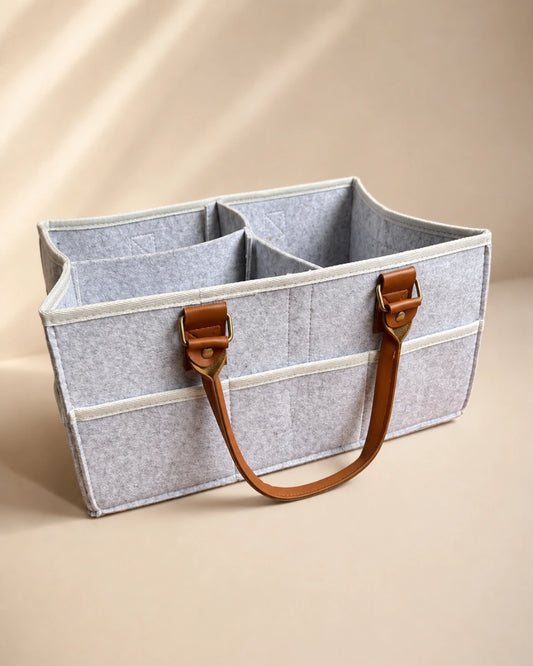 Baby Diaper Caddy Organizer with Leather Handles & Multiple Compartments