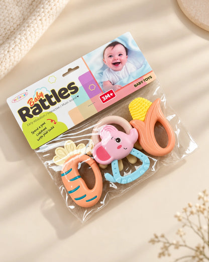 Pack of 3 Imported Baby Rattle Toys Set - Colorful Handheld Rattles for Babies (3M+)