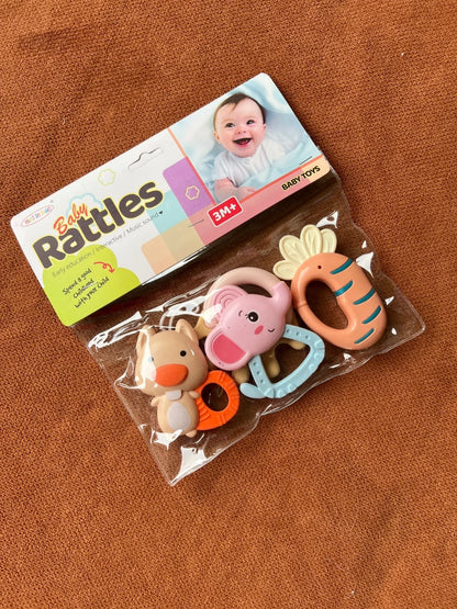 Pack of 3 Imported Baby Rattle Toys Set - Colorful Handheld Rattles for Babies (3M+)