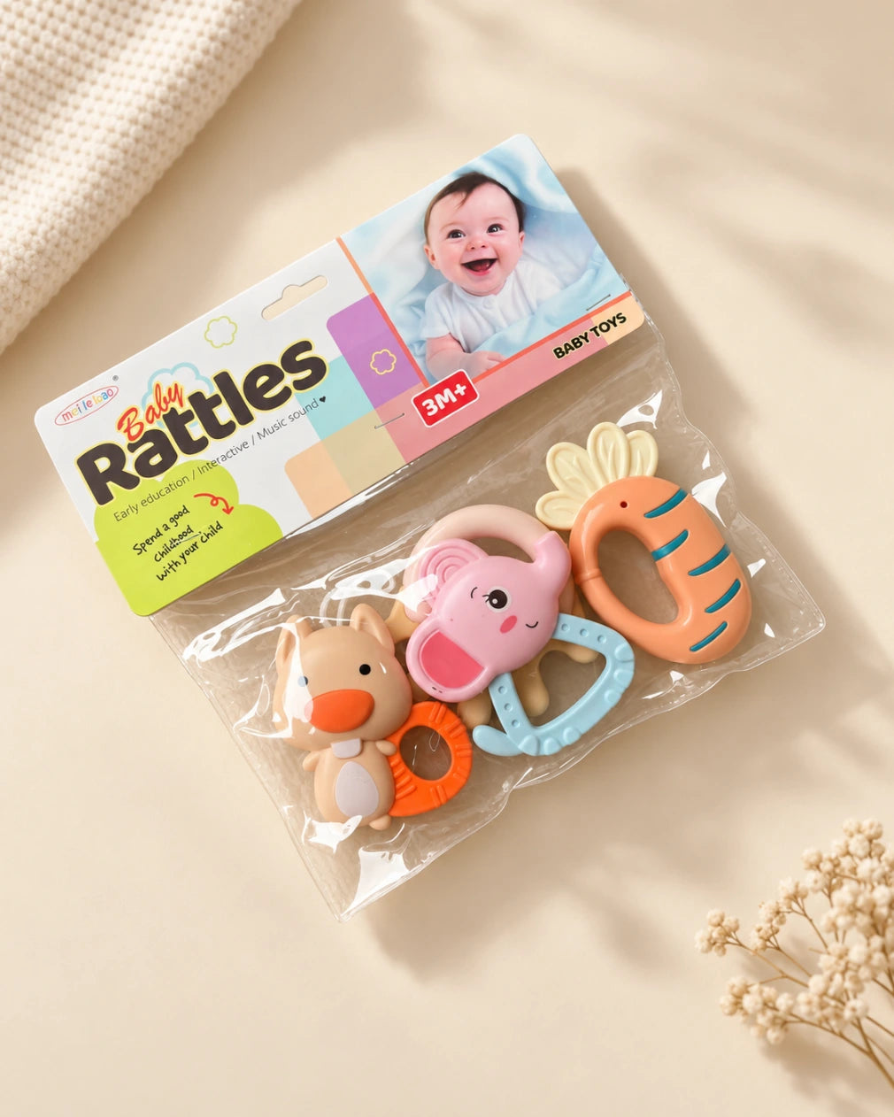 Pack of 3 Imported Baby Rattle Toys Set - Colorful Handheld Rattles for Babies (3M+)