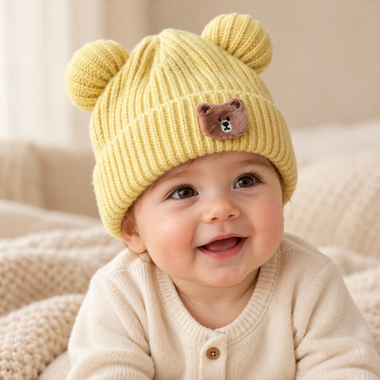 Cute Knitted Baby Bear Ear Winter Cap