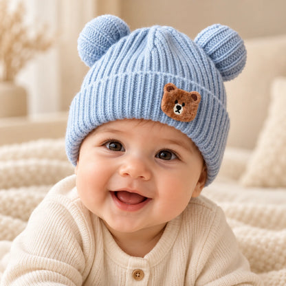 Cute Knitted Baby Bear Ear Winter Cap