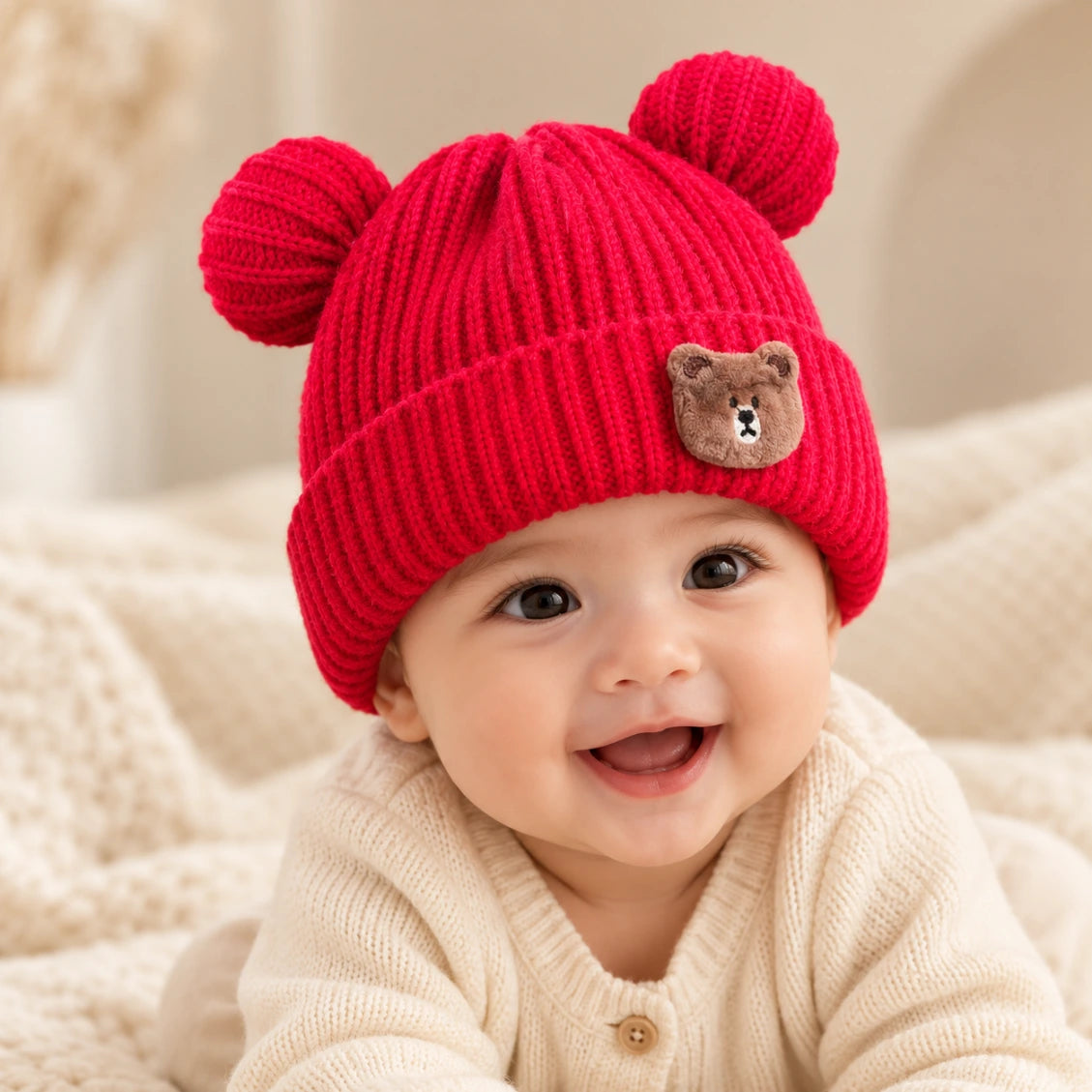Cute Knitted Baby Bear Ear Winter Cap