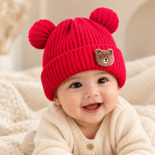 Cute Knitted Baby Bear Ear Winter Cap