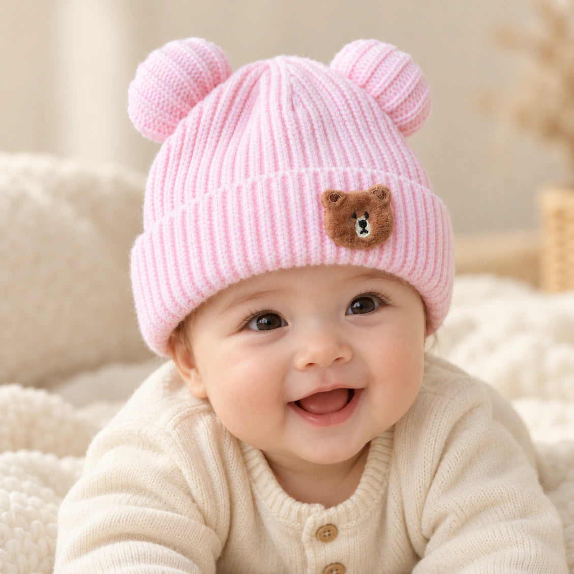 Cute Knitted Baby Bear Ear Winter Cap