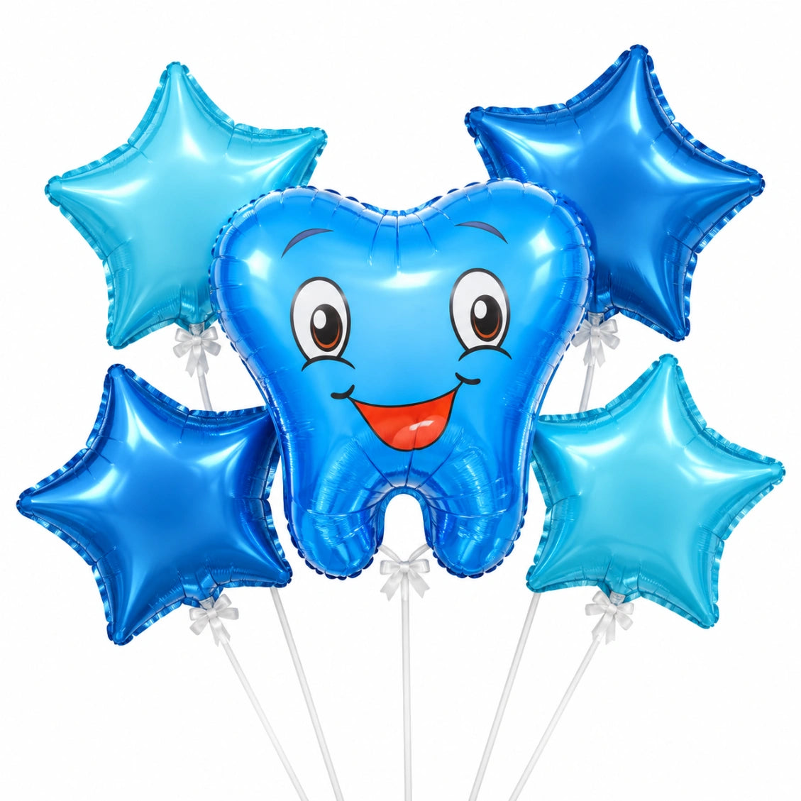 5-Piece Cute Tooth & Star Foil Balloon Set - Pink & Blue Designs