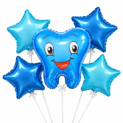5-Piece Cute Tooth & Star Foil Balloon Set - Pink & Blue Designs