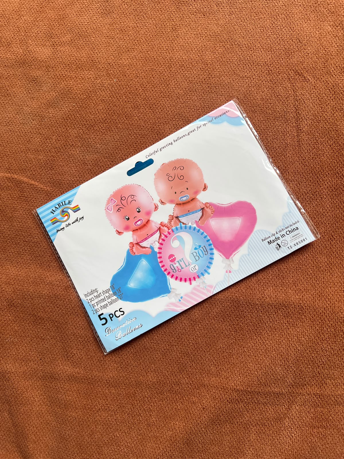 Baby Gender Reveal 5-Piece Foil Balloon Set