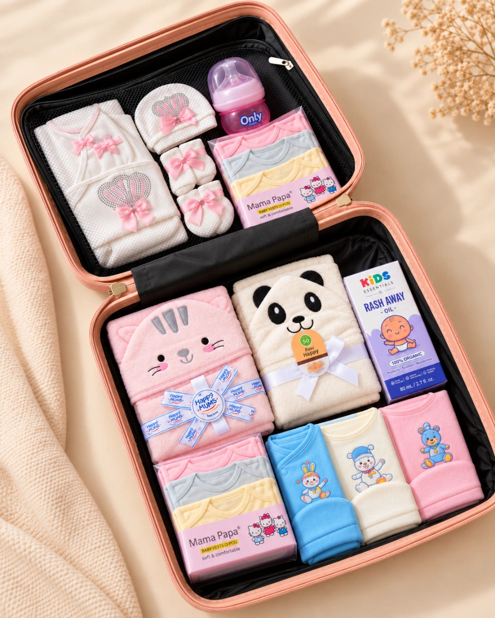 Premium Hard Shell Baby Diaper Organizer Bag - Travel & Hospital Essentials Case (Pink)