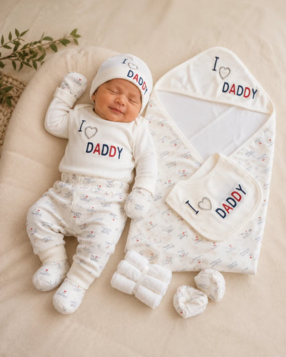 “I ❤️ Daddy" Newborn Baby 12 Pcs Starter Set – Complete Baby Cotton Set