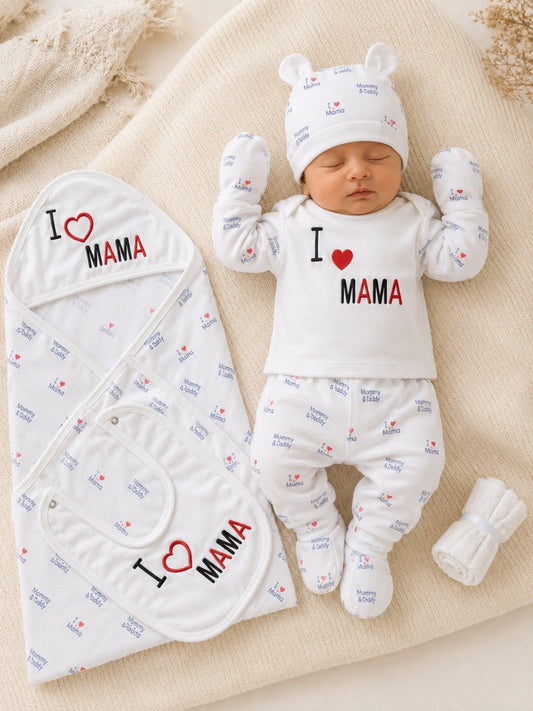 I ❤️ Mama Newborn Baby 12 Pcs Starter Set - Complete Baby Cotton Set