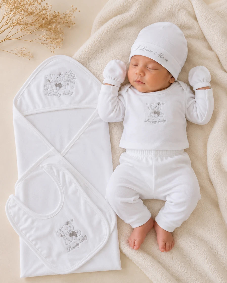 Kids Essentials I Love Mom Newborn 7 Pcs Embroidered Starter Set