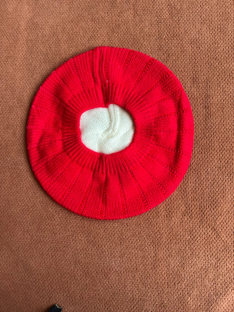Cute Knitted Baby Beret Cap with Floral Design
