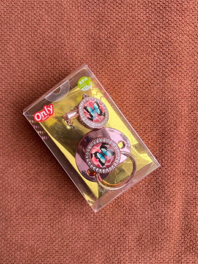 Kids Essentials Luxury Butterfly Bling Baby Pacifier with Chain & Clip