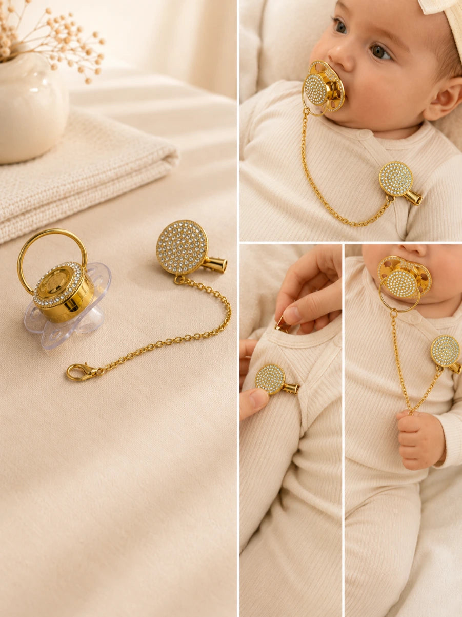 Kids Essentials Luxury Bling Baby Pacifier with Chain & Clip