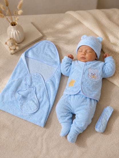Newborn 6 Pcs Velvet Winter Starter Set – Blue