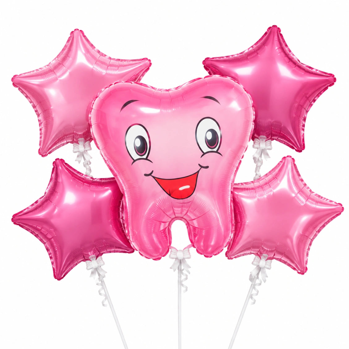 5-Piece Cute Tooth & Star Foil Balloon Set - Pink & Blue Designs