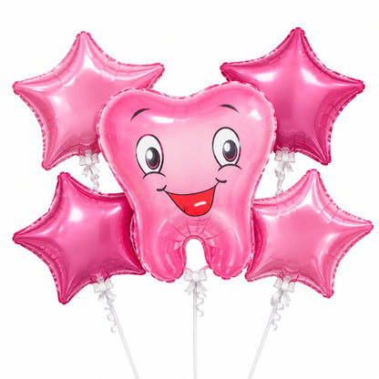 5-Piece Cute Tooth & Star Foil Balloon Set - Pink & Blue Designs