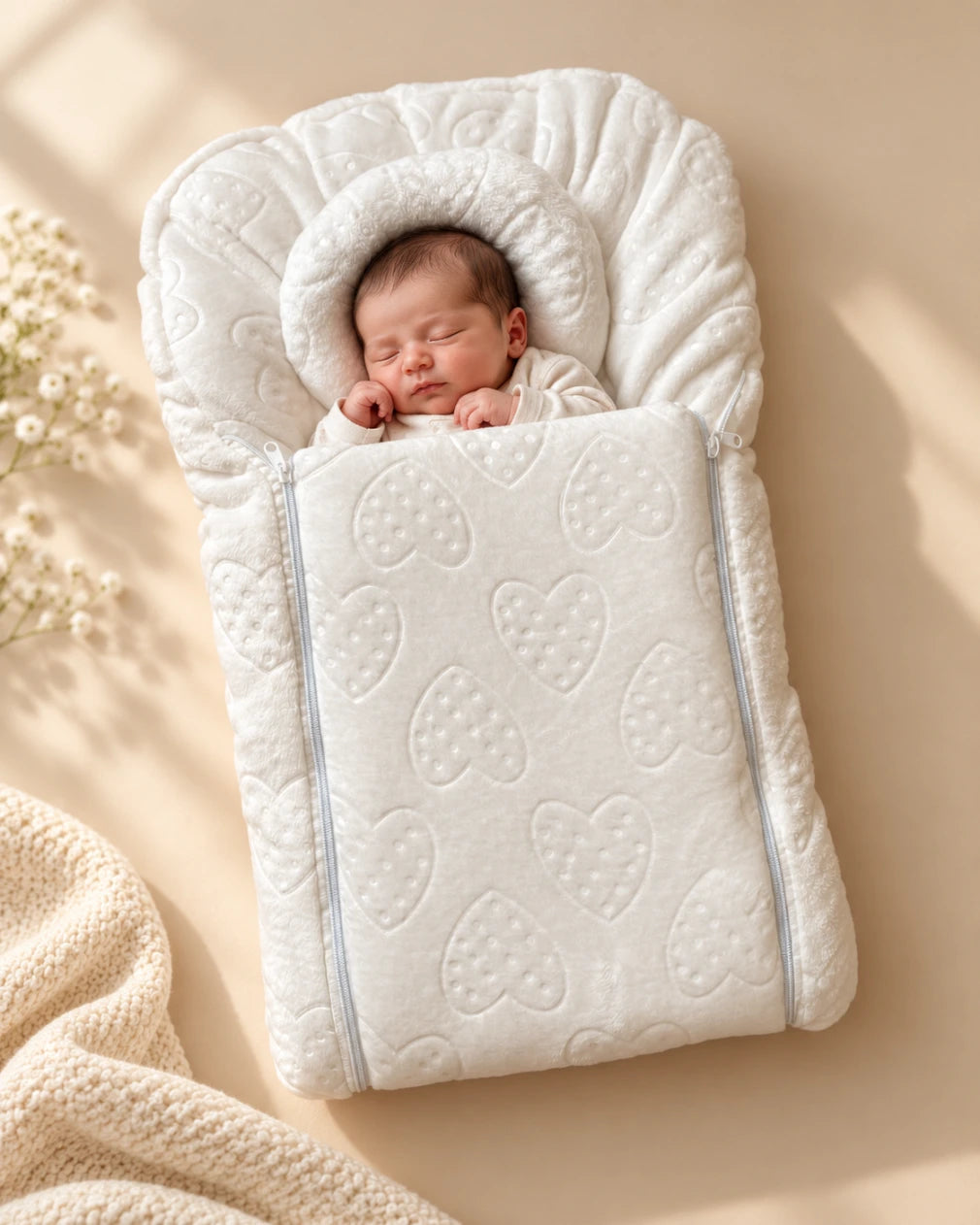 Newborn Baby Carry Nest with Head Support Pillow - Heart Design