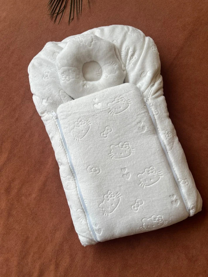 Newborn Baby Carry Nest with Head Support Pillow - Kitty Design