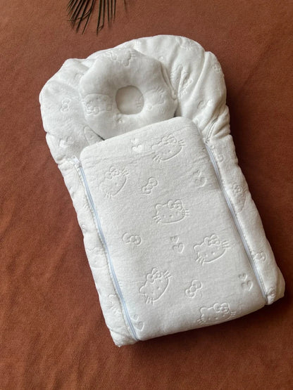 Newborn Baby Carry Nest with Head Support Pillow - Kitty Design