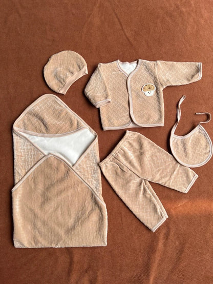 Kids Essentials 5 Piece Winter Velvet Newborn Baby Starter Set