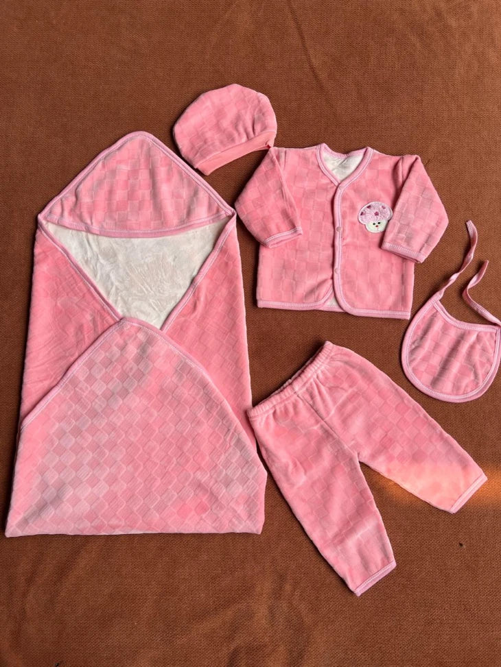 Kids Essentials 5 Piece Winter Velvet Newborn Baby Starter Set