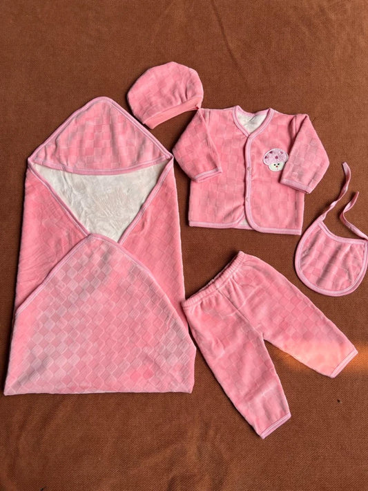 Kids Essentials 5 Piece Winter Velvet Newborn Baby Starter Set