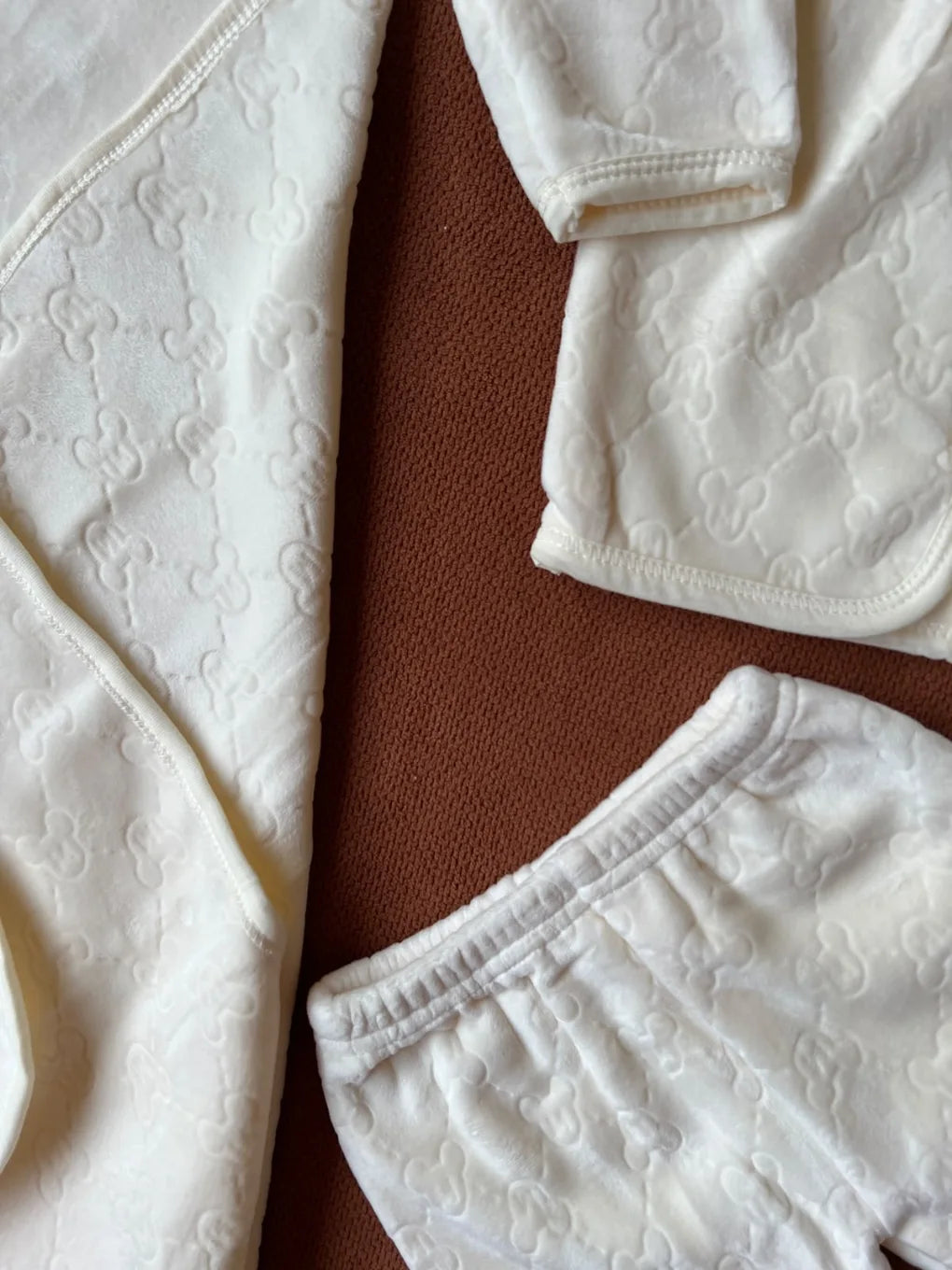 5 Piece Winter Velvet Newborn Baby Starter Set (White)