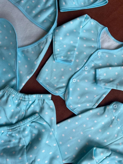 Newborn 11 Pcs Winter Fleece Starter Set - Dotted design (Blue)