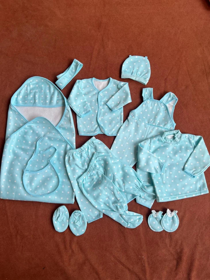 Newborn 11 Pcs Winter Fleece Starter Set - Dotted design (Blue)