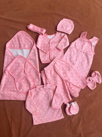 Newborn 11 Pcs Winter Fleece Starter Set - Dotted design (Pink)