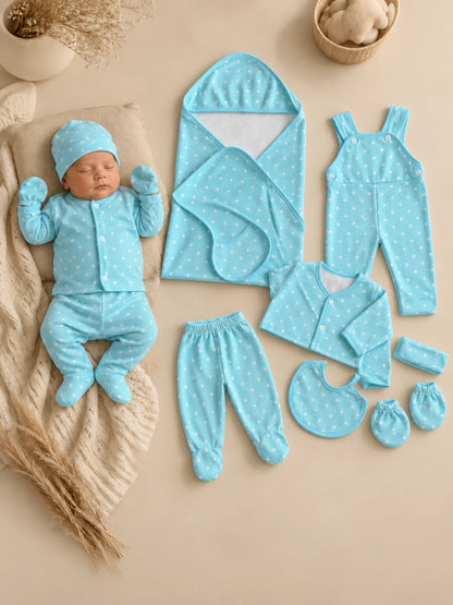Newborn 11 Pcs Winter Fleece Starter Set - Dotted design (Blue)