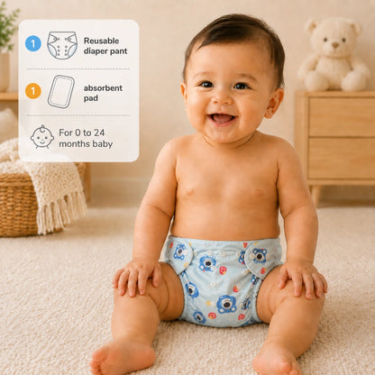 Kids Essentials Reusable Baby Diaper Pant with Absorbent Pad | Washable Nappies