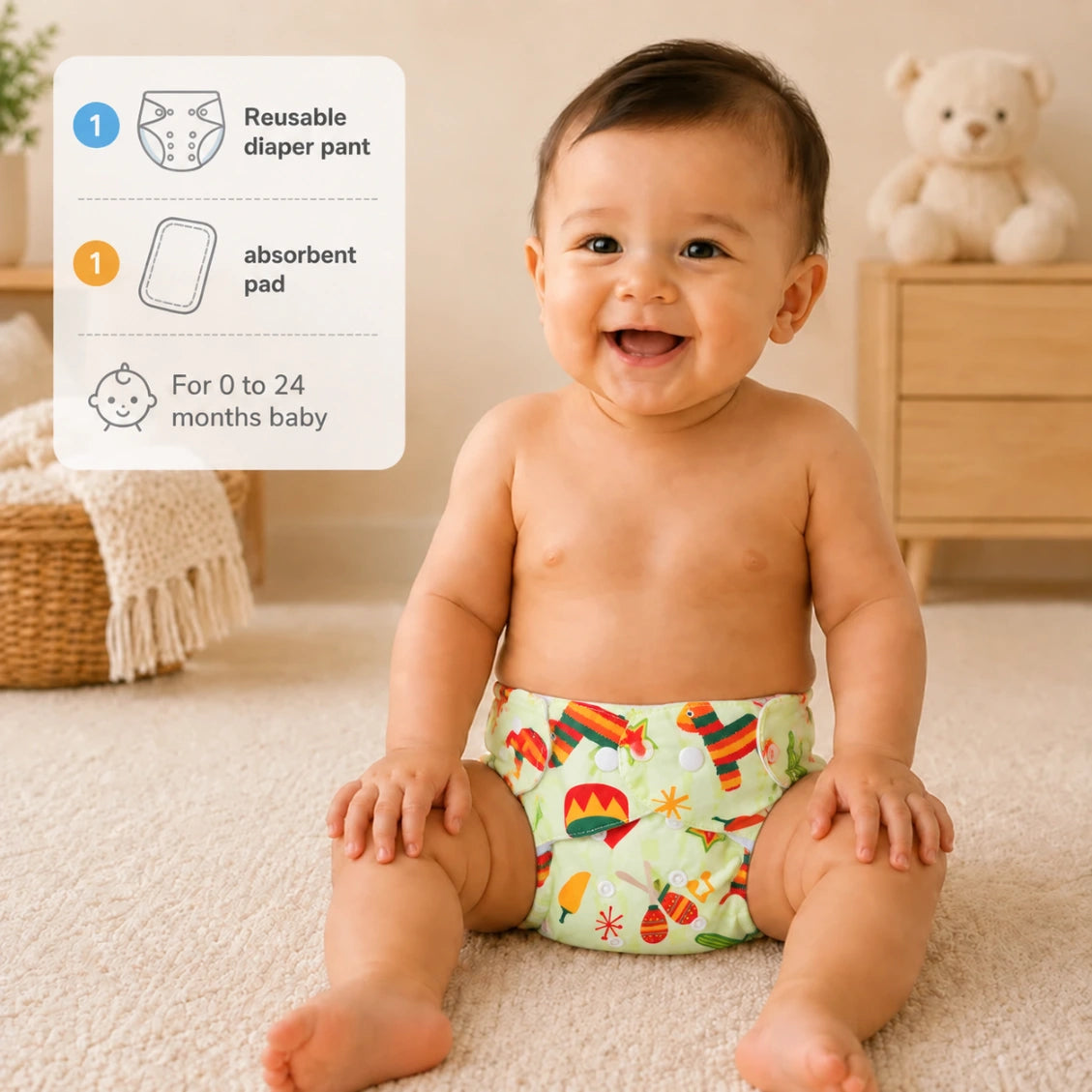 Reusable Baby Diaper Pant with Absorbent Pad | Washable Nappies