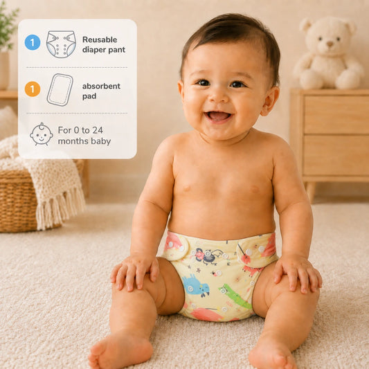Kids Essentials Reusable Baby Diaper Pant with Absorbent Pad | Washable Nappies