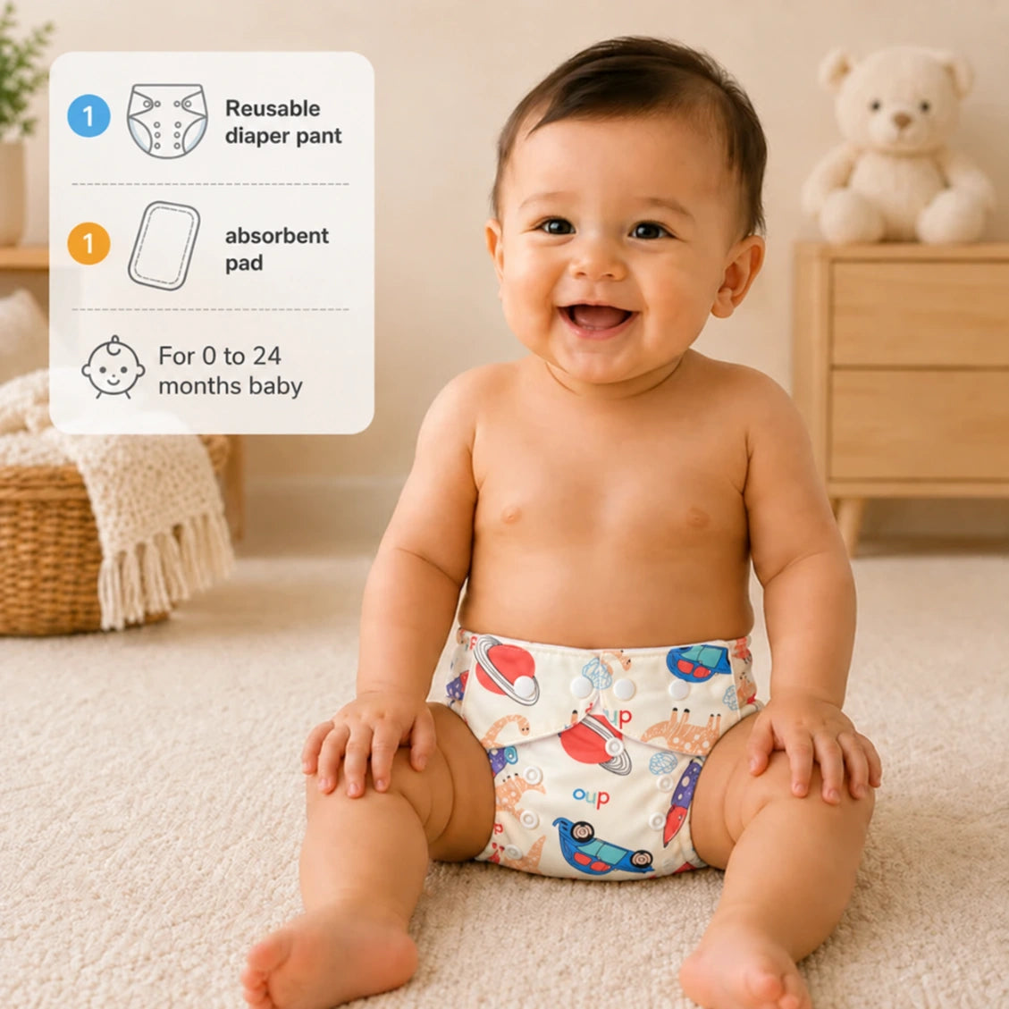 Reusable Baby Diaper Pant with Absorbent Pad | Washable Nappies