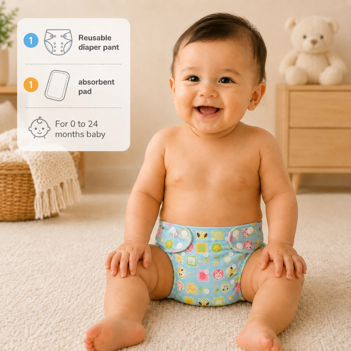 Reusable Baby Diaper Pant with Absorbent Pad | Washable Nappies
