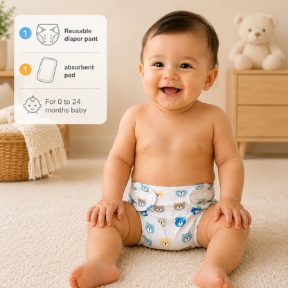 Kids Essentials Reusable Baby Diaper Pant with Absorbent Pad | Washable Nappies