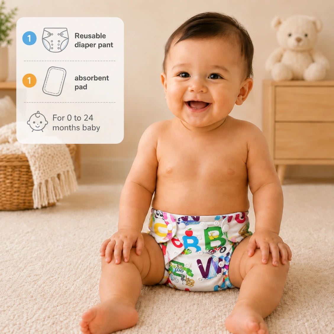 Reusable Baby Diaper Pant with Absorbent Pad | Washable Nappies