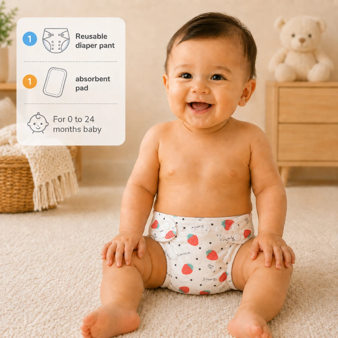 Reusable Baby Diaper Pant with Absorbent Pad | Washable Nappies