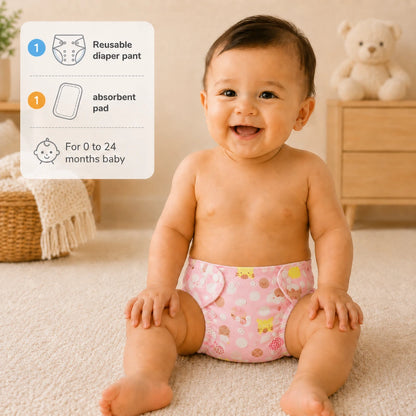 Kids Essentials Reusable Baby Diaper Pant with Absorbent Pad | Washable Nappies