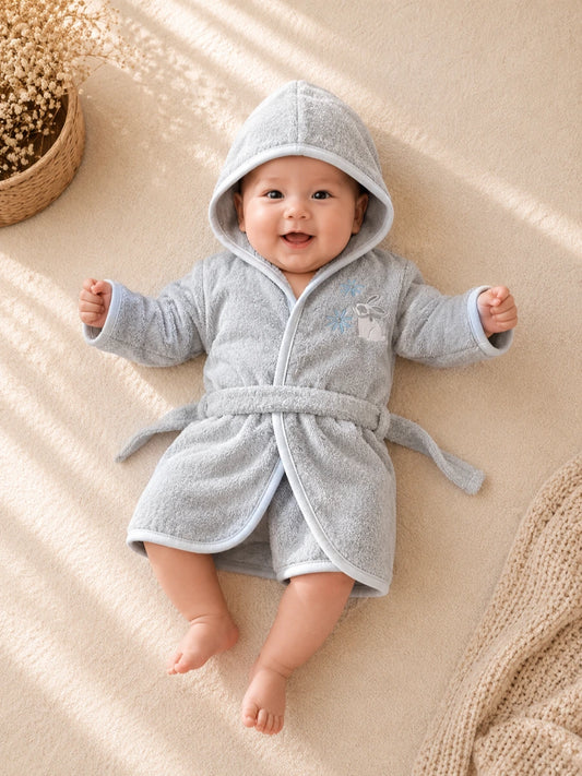 Kids Essentials Soft Hooded Baby Bathrobe with Belt
