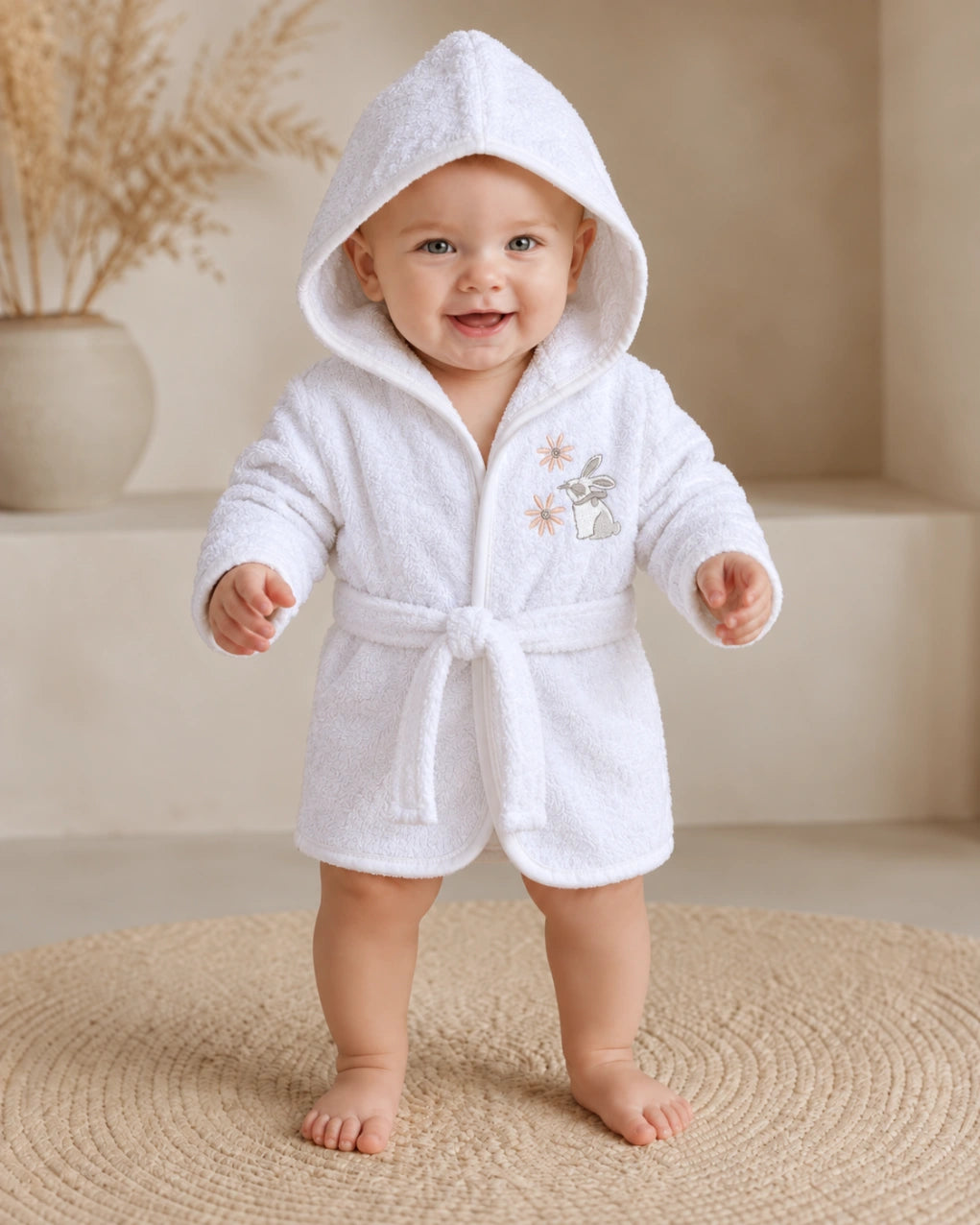 Kids Essentials Soft Hooded Baby Bathrobe with Belt