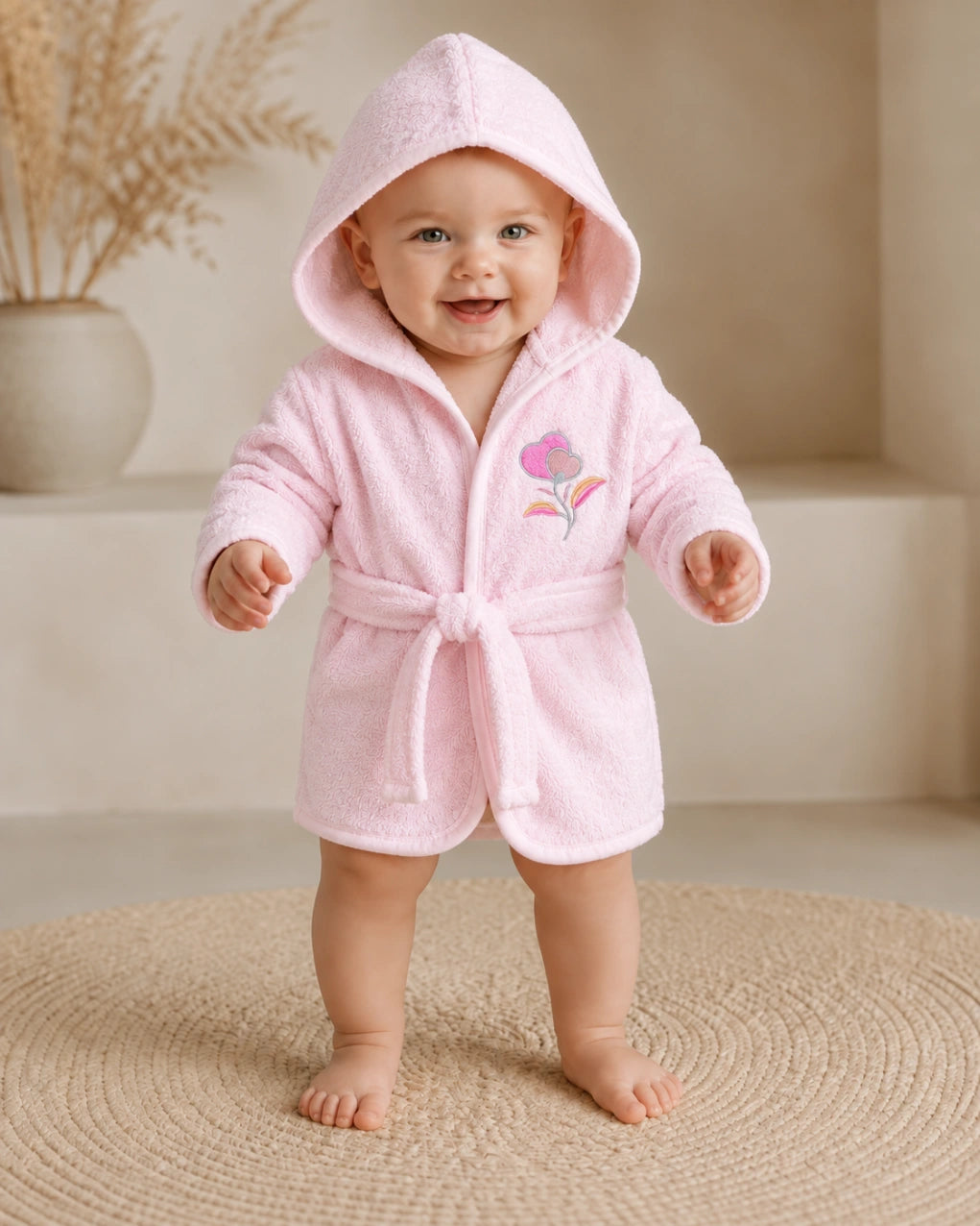 Kids Essentials Soft Hooded Baby Bathrobe with Belt