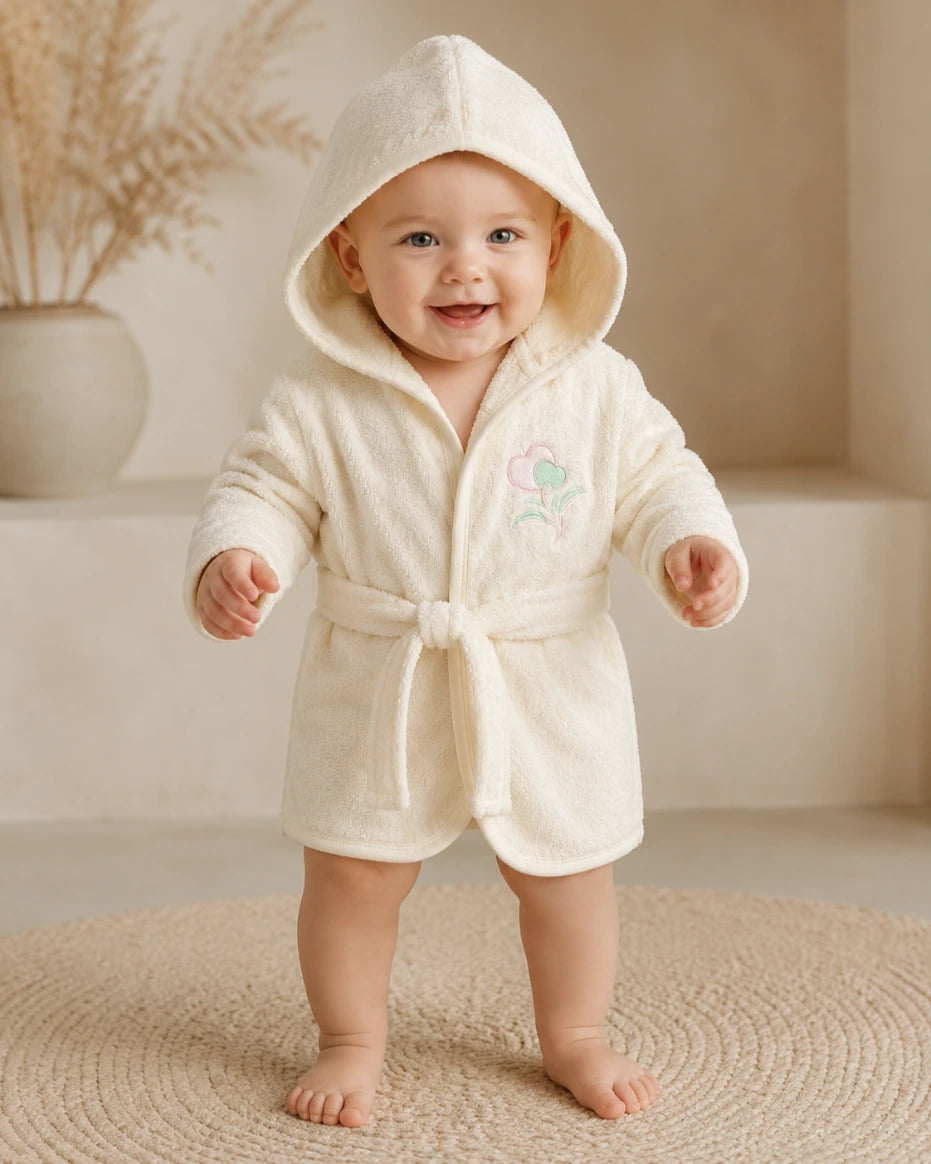 Kids Essentials Soft Hooded Baby Bathrobe with Belt