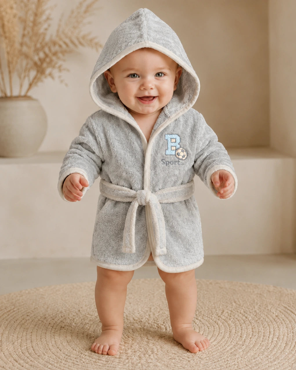 Kids Essentials Soft Hooded Baby Bathrobe with Belt