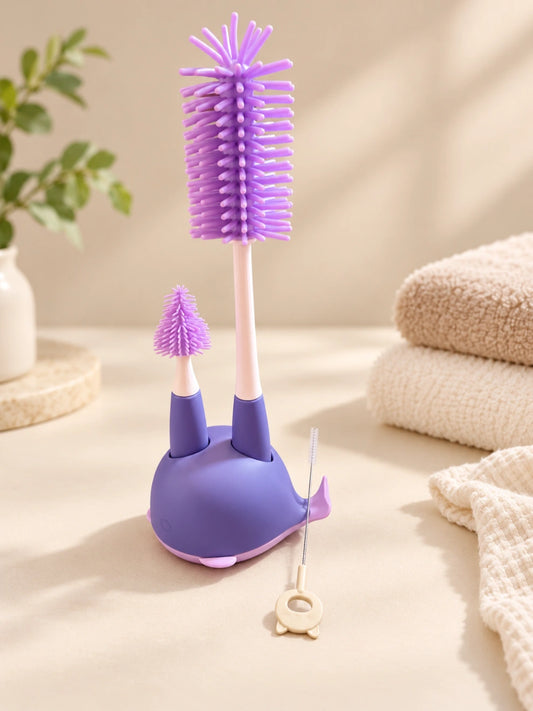 Whale-Shaped Baby Bottle & Nipple Cleaning Brush Set