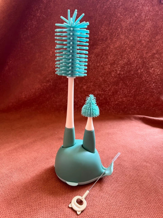 Whale-Shaped Baby Bottle & Nipple Cleaning Brush Set